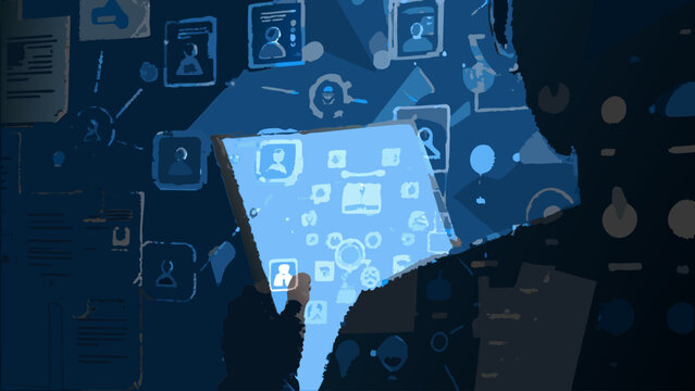 Ai powered legal assistant analyzing contracts with technology and data visualization in a dark blue background