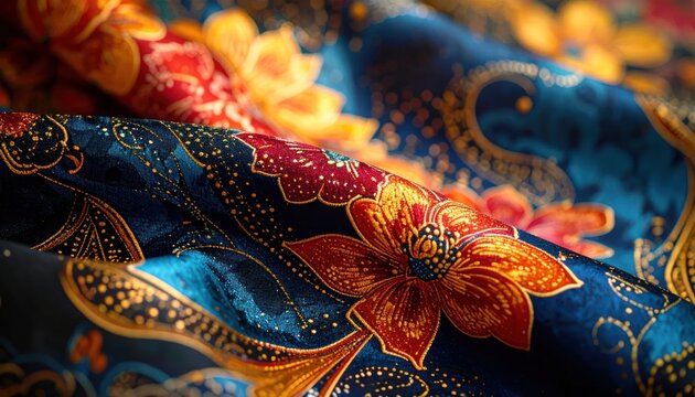 Vibrant Floral Batik Fabric with Intricate Paisley Patterns.