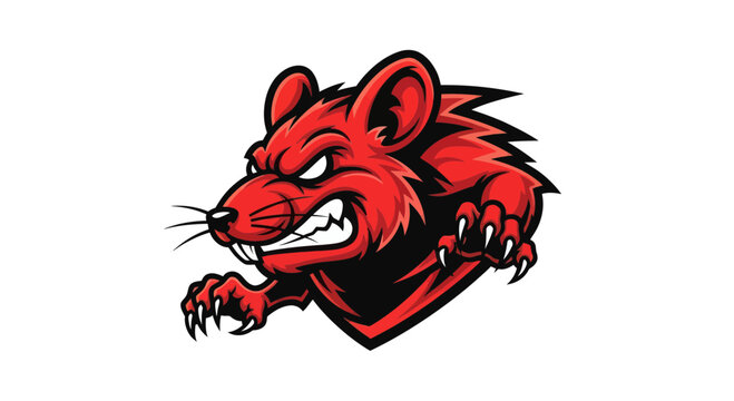 Aggressive Red Rat Mascot, Fierce Rodent Cartoon Character