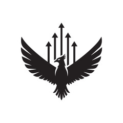 Fototapeta premium Phoenix rising bird icon with upward arrows silhouette strength business