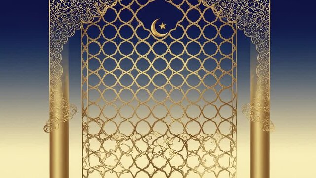 Beautiful Islamic Background with Crescent Moon and Star Symbol, Decorative Design.