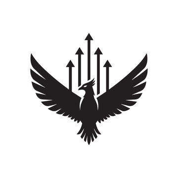 Phoenix rising bird icon with upward arrows silhouette strength business
