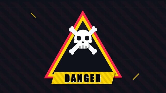 Skull and Crossbones Warning Sign Motion Graphic with Danger Text for Cyber Security and Safety Concept