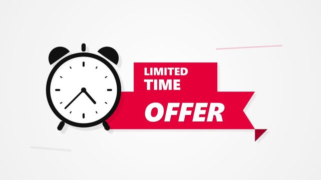 Limited Time Offer Animation with Ringing Alarm Clock Icon and Red Banner Graphic for Marketing Sales