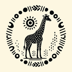 Black and white spotted giraffe standing. © black
