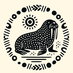 Detailed illustration of a walrus side view. © black
