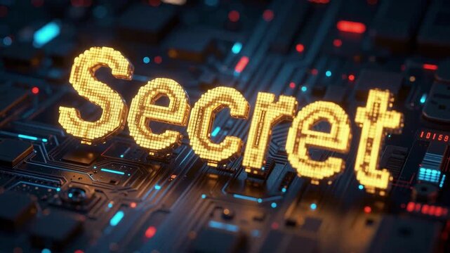 Glowing Digital Word Secret Displayed on Futuristic Circuit Board Technology Background for Data Security Concept