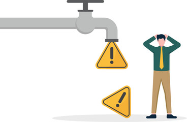 Obraz premium Caution warning signs falling from a water tap