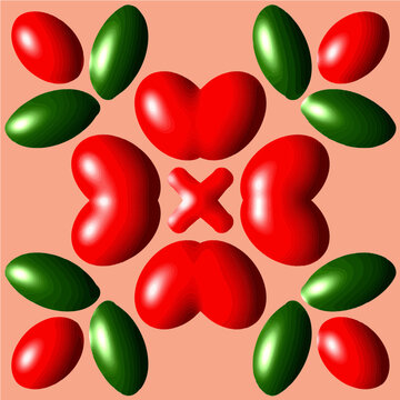 Abstract 3D Symmetrical Flower Ornament in Red and Green