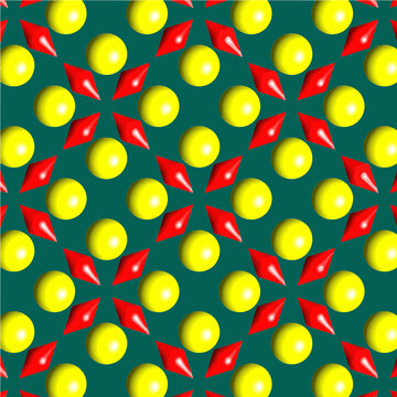 Geometric 3D Tiled Background in Yellow and Red on Dark Green