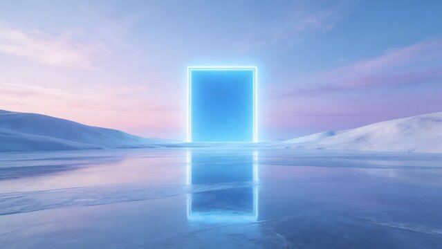 Ice landscape with glowing blue portal