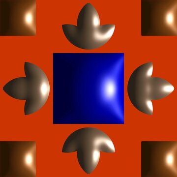 Symmetrical 3D Emblem with Glossy Blue and Silver Metallic Forms