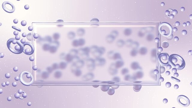 Abstract Glass Frame Floating Bubbles Soft pastel background transparent glass frame floating elegant modern composition. cosmetic branding, product display, minimal design layouts presentations.