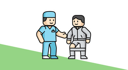 Fototapeta premium Doctor Helping Patient With Leg Injury, Medical Care and Support