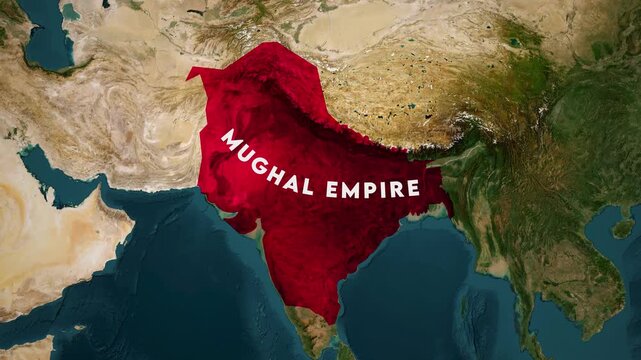 Mughal Empire Map Animation 1700 AD. Historical map animation of the Mughal Empire. 4k.