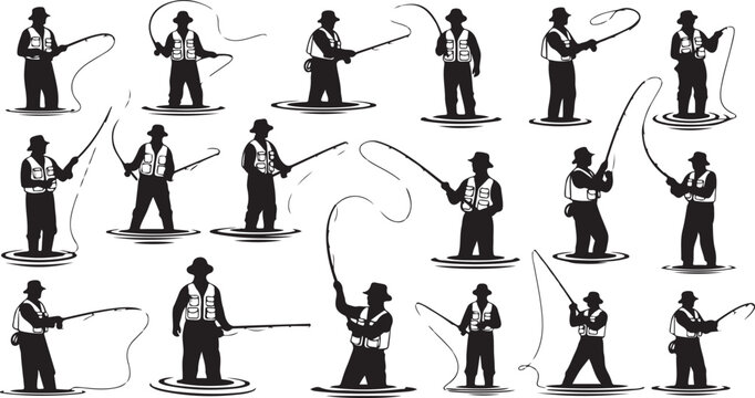 Black and white vector cowboy silhouettes, lasso illustrations, western riding icons, 20 cowboy poses