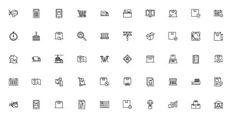 Logistic_4104 icon set. Vector icons pack for shipping, tracking, delivery, packaging, warehouse and freight. Includes zeppelin, calculator, truck, drone, barcode, map and more. © wang