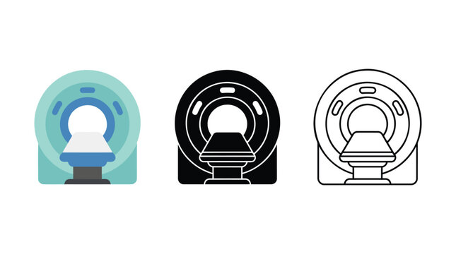 Mri scanner machine diagnostic imaging equipment vector icons in various design formats.