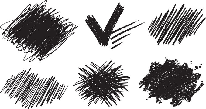 Hand Drawn Crayon Scribble and Gritty Chalk Texture Vector Scribbles and Hatching Marks Set