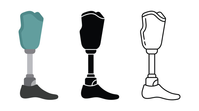 Prosthetic leg icon set different styles and colors vector illustration medical equipment flat design.