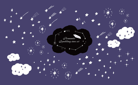 夜空の星と流れ星とキラキラのイラスト素材セット