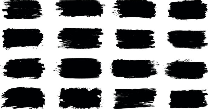 set of black ink splashes brush strokes vector. Rectrangle shape brush strokes. Set of paint brush stroke and abstract grunge banner.