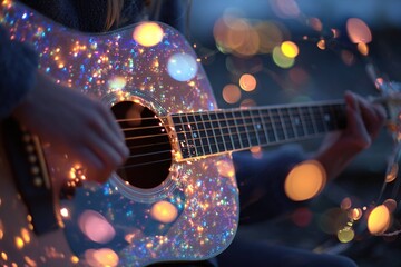 Fototapeta premium sparkling guitar strumming colorful notes