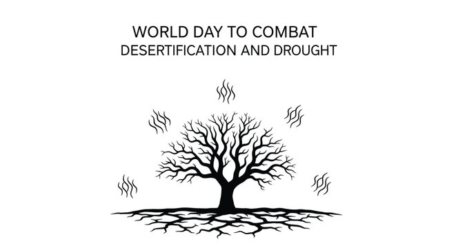World day to combat desertification and drought vector graphic illustration of a barren tree