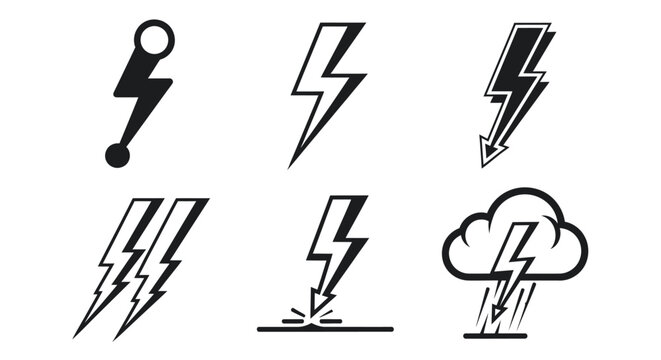 Set of lightning bolt and weather icons for weather forecast or energy themes