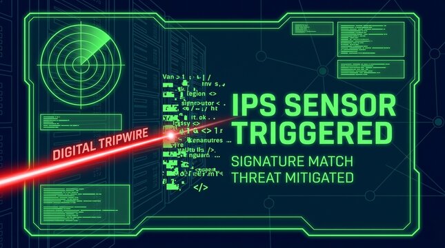 Cybersecurity Monitoring Dashboard Showing IPS Sensor Triggered Alert and Threat Mitigation