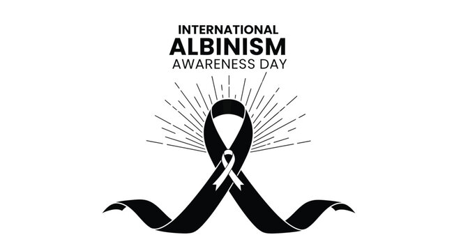 International albinism awareness day vector graphic illustration featuring a black and white ribbon symbol