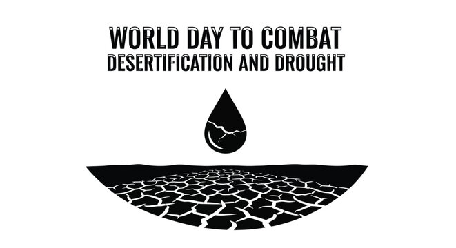 World Day to Combat Desertification and Drought vector graphic symbolizing water scarcity and parched earth