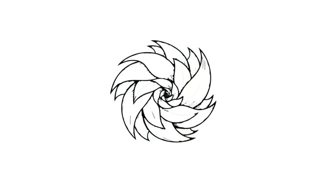 Swirl of stylized flower petals creates a dynamic circular motion in black and white.