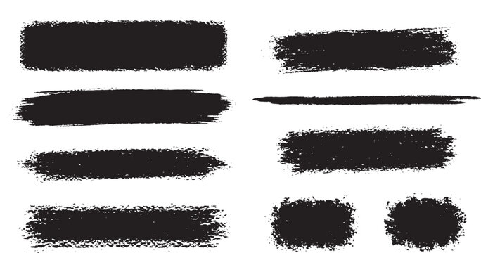 Hand Drawn Black Chalk and Gritty Charcoal Brush Strokes and Textured Paint Border Elements Set