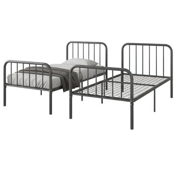Metal single bed frame displaying sturdy iron construction for bedroom furniture isolated on transparent background view.