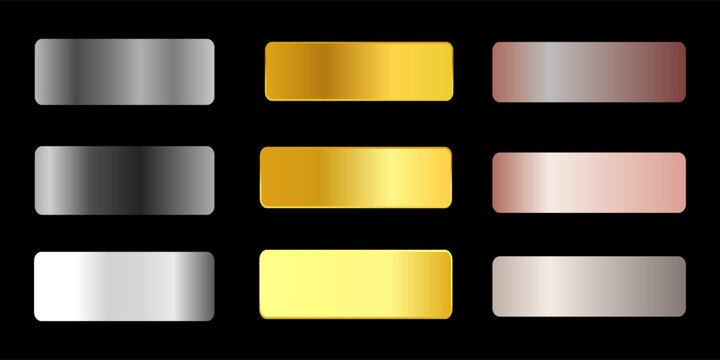 Collection of gold silver bronze and rose gold gradient texture background vector