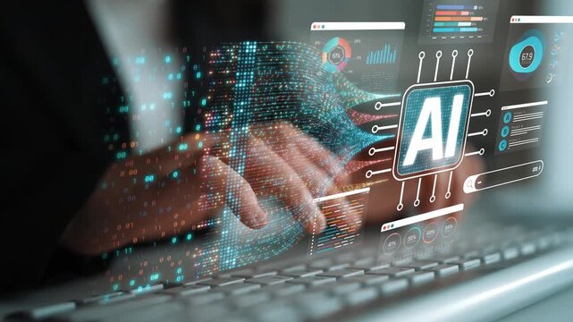Digital Illustration of Artificial Intelligence Concept with Data Visualization and Modern Technology Elements in a Workspace Setting Sigmoid