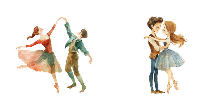 couple ballet watercolor vector illustration