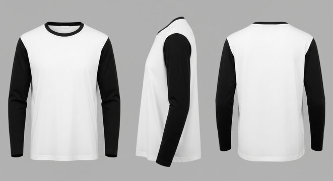 Clean white and black long sleeve baseball raglan t-shirt mockup front side and back views
