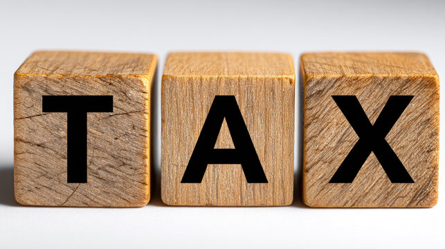 Tax concept: wooden blocks spell the word tax, symbolizing the financial obligation and contribution to a society.
