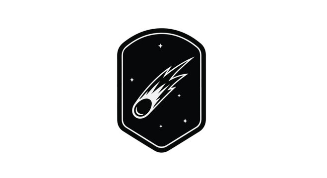 Comet inside a shield emblem symbolizes cosmic discovery and protective exploration.