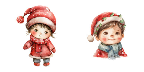Fototapeta premium cute baby wearing christmas clothes watercolor vector illustration