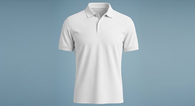 Clean white short-sleeve polo shirt classic collar buttoned placket flat lay studio shot