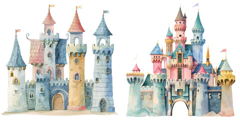 cute castle watercolor vector illustration © Dar