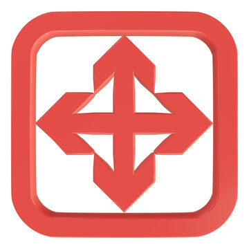 Move arrows button icon representing draggable element with four directional arrows inside a clickable button shape for UI panels.