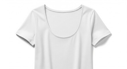 Fototapeta premium Close-up front view of a plain white scoop neck t-shirt minimalist studio shot