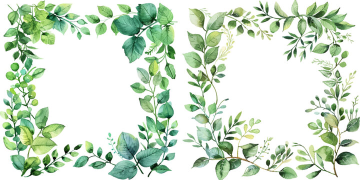 greenery frame border watercolor vector illustration