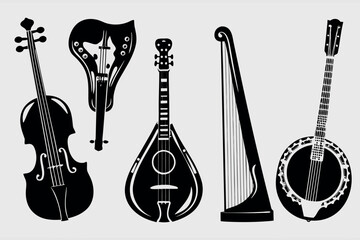 Fototapeta premium string instruments collection silhouette illustration set for music orchestra folk and acoustic design