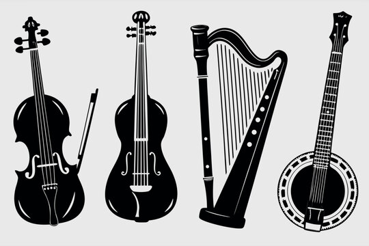 string instruments collection silhouette illustration set for music orchestra folk and acoustic design