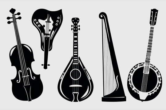 string instruments collection silhouette illustration set for music orchestra folk and acoustic design